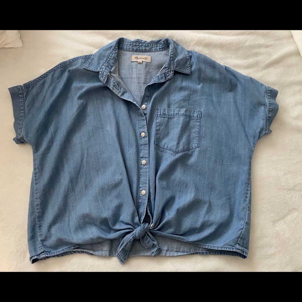 Madewell Denim Chambray Tie Front Button Down